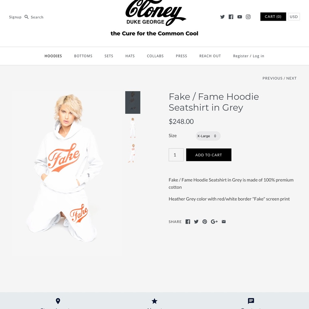 George White Hoodie with Orange Script Logo